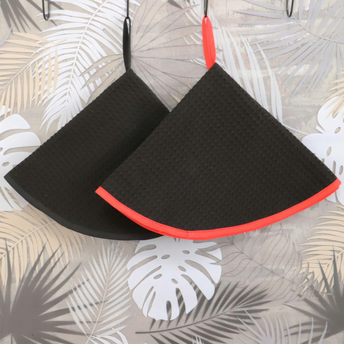 HOME - Lot de 2 essuies mains en coton noir