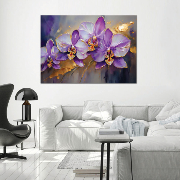 Feeby Obraz na płótnie, Malowane Orchidee Kwiaty Fioletowe 60x40