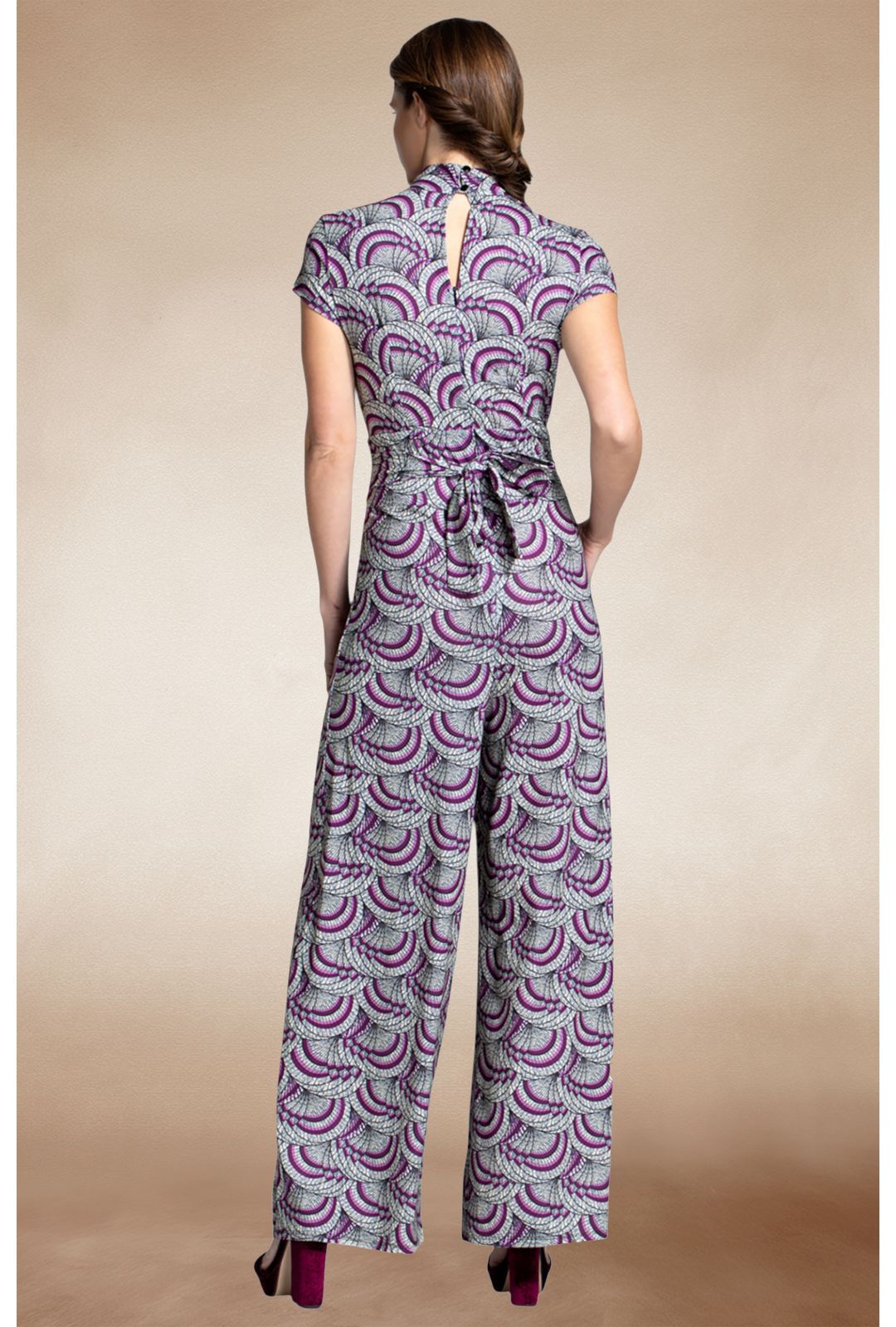 Hot Squash V Neck Wide Leg Jumpsuit with Cap Sleeves