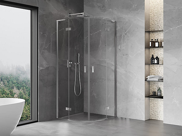 Mexen Mist L cabine de douche semi-circulaire pivotante 100 x 100 cm, transparent, chrome - 8A33L-100-100-01-00