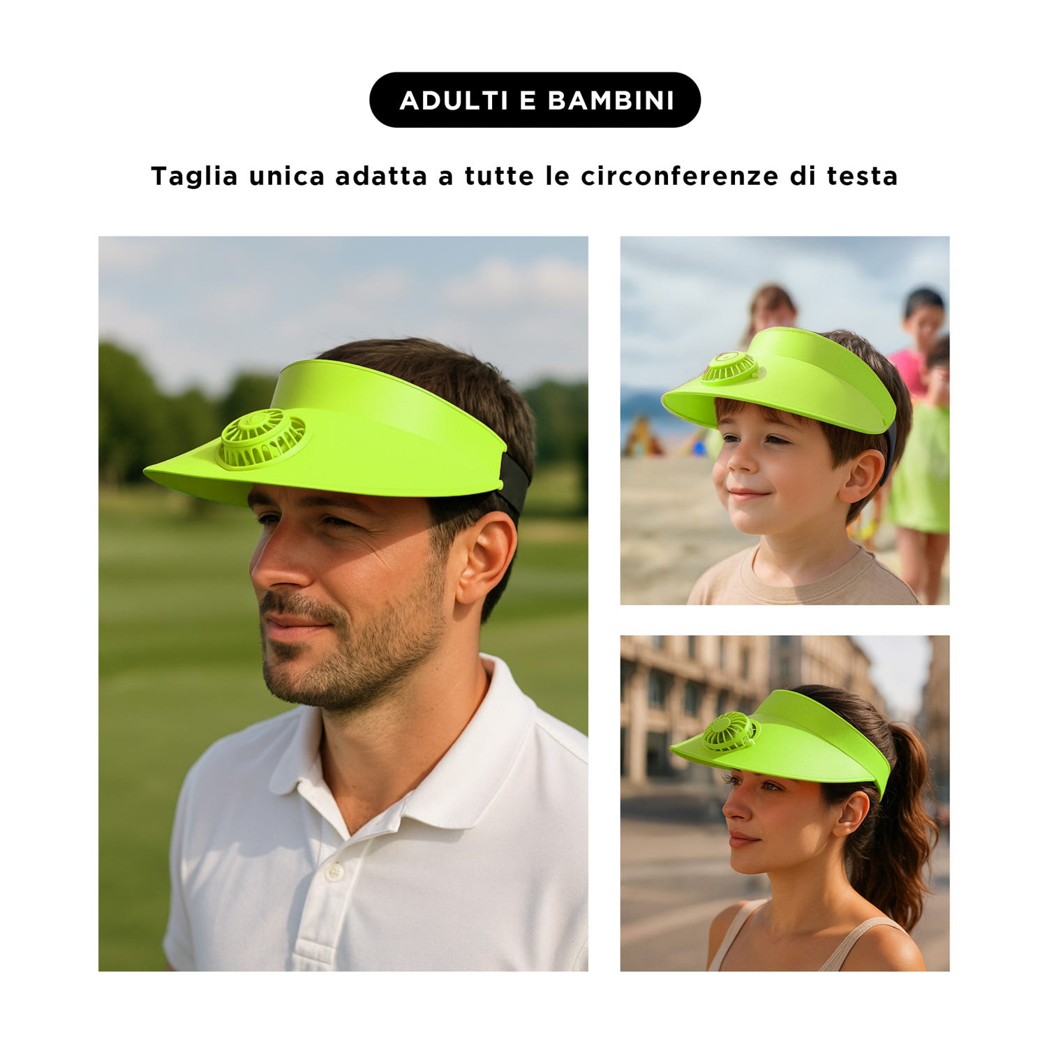 Visiera regolabile con ventilatore verde lime