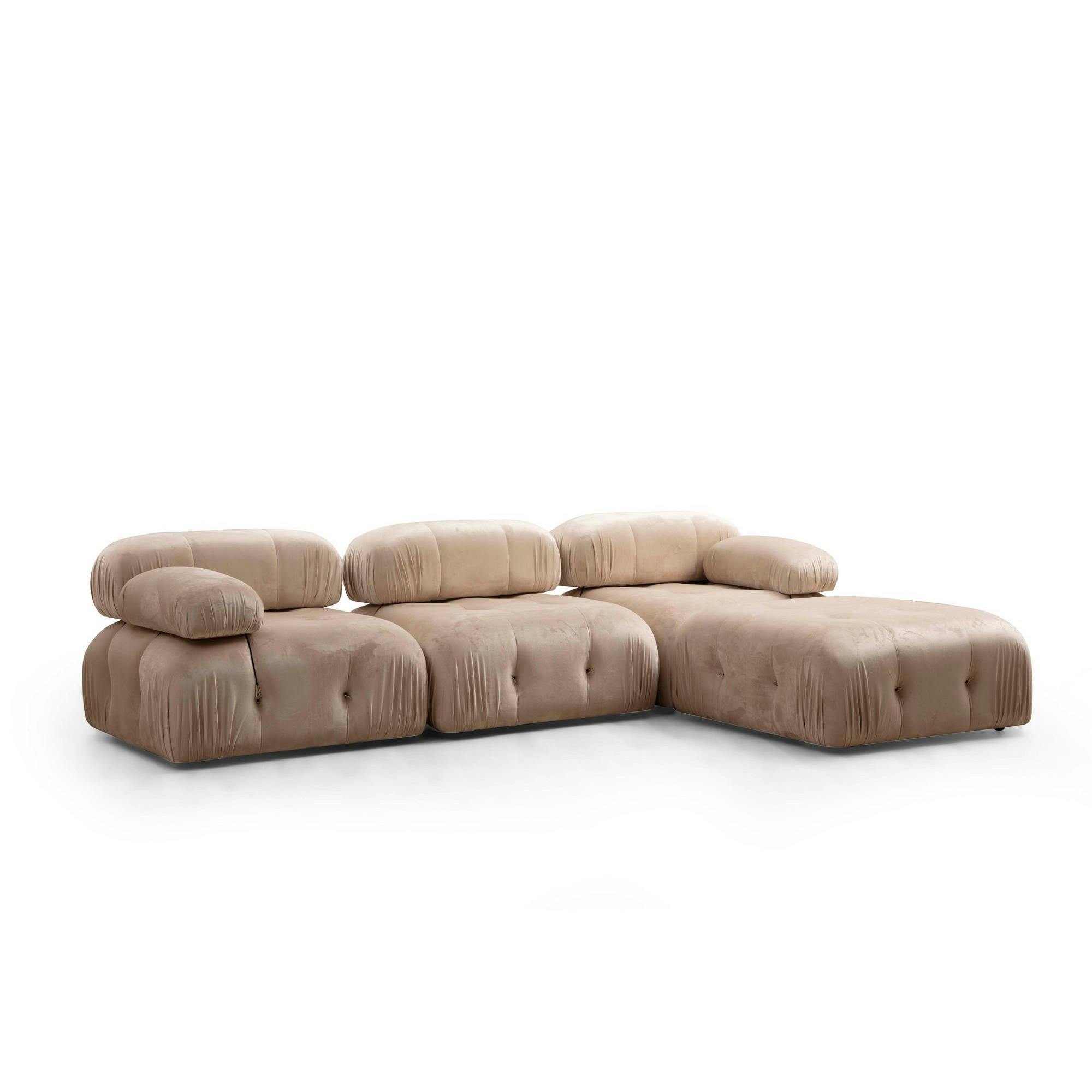 Canapé d'angle modulable beige - tissu velours RONDA