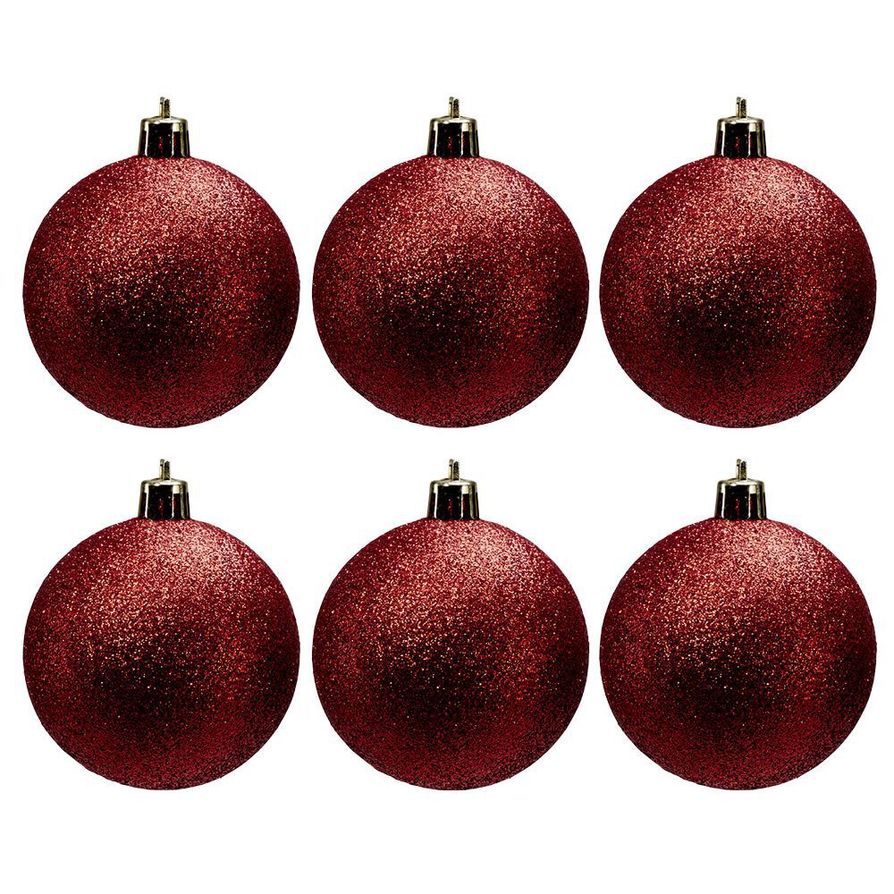 Boule de No&euml;l pailletée rouges Ø6cm x6