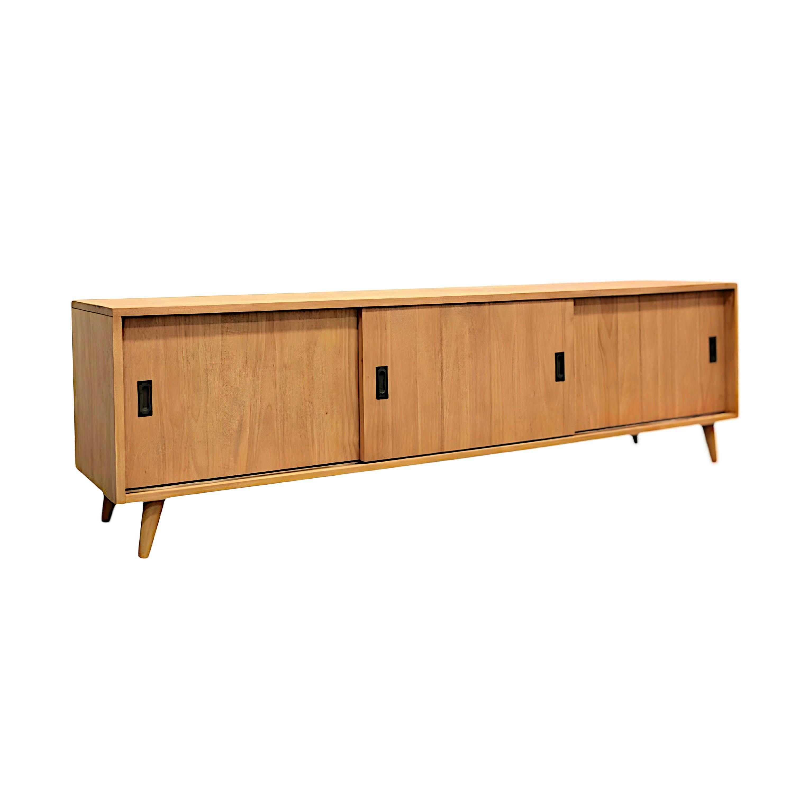 Meuble TV Hévéa 3 portes coulissantes 200x45x60cm SIXTIES