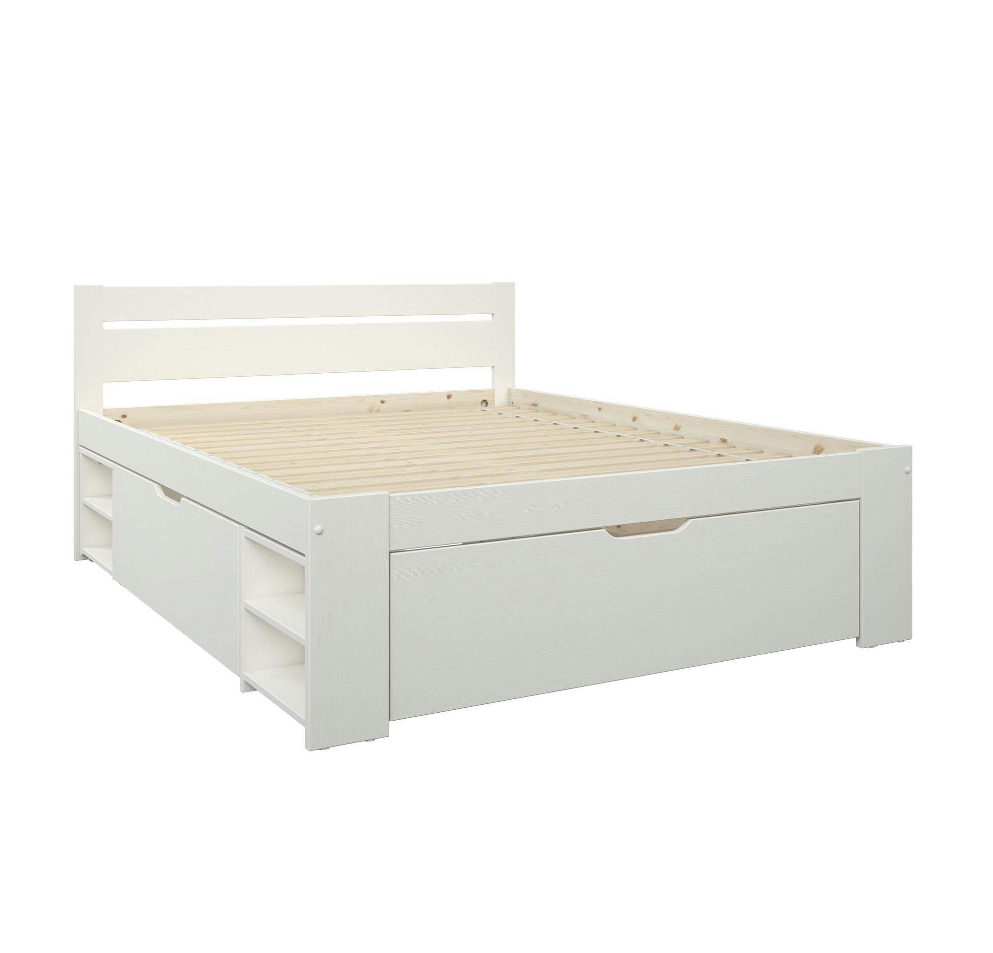 TARA - Lit rangement en bois massif blanc 140 x 190 cm