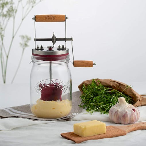 Kilner Butter Churner Glass Jar Manual Butter Paddles Butter Dish