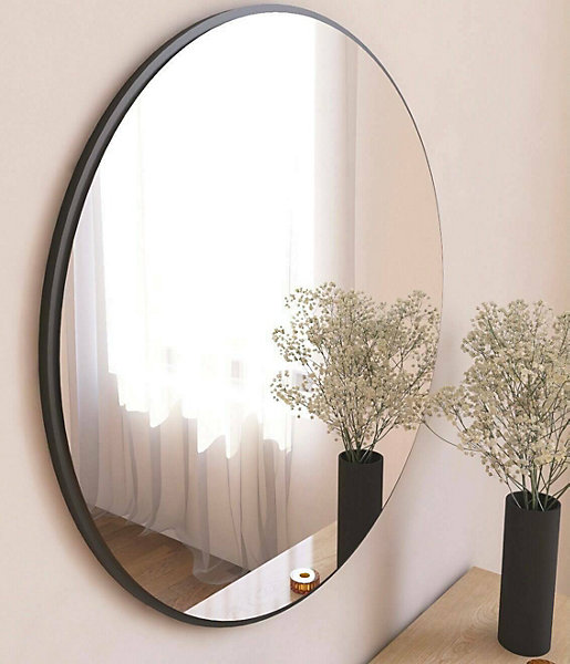 Miroir Dlucchin, Verre miroité, Objet d'ameublement mural, Décoration avec miroir, 60x2h60 cm, Noir