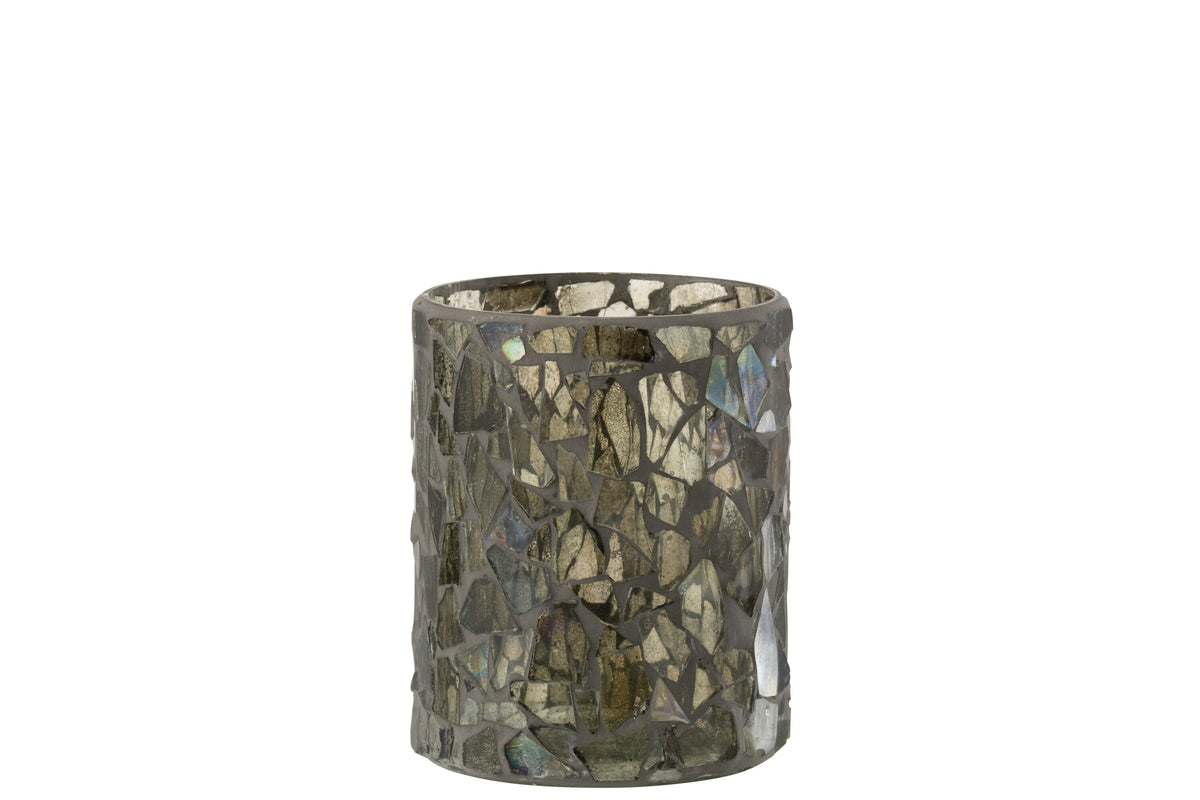 J-Line windlicht Mozaiek - glas - grijs/groen - medium