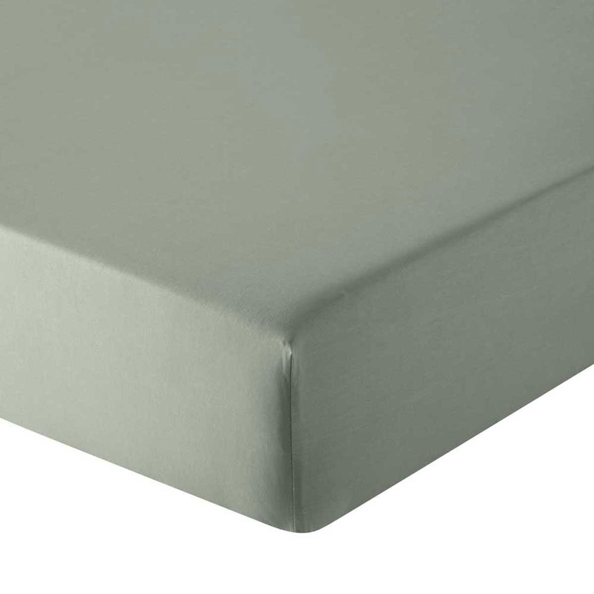 CŒUR SAUGE - Drap housse uni en coton bio vert sauge 180x200