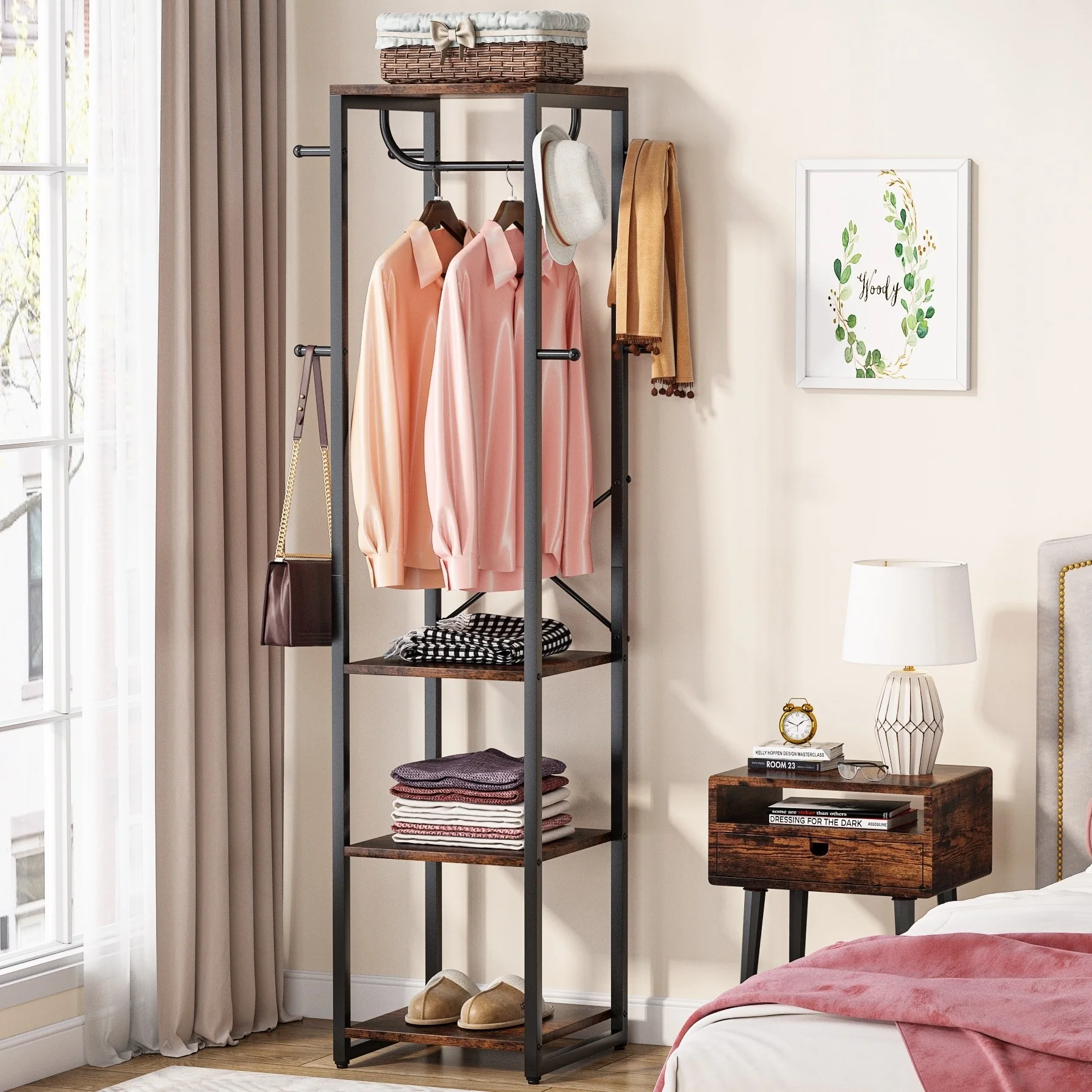 Entryway Free-Standing Coat Rack Stand for Clothes Purse Bag Hat