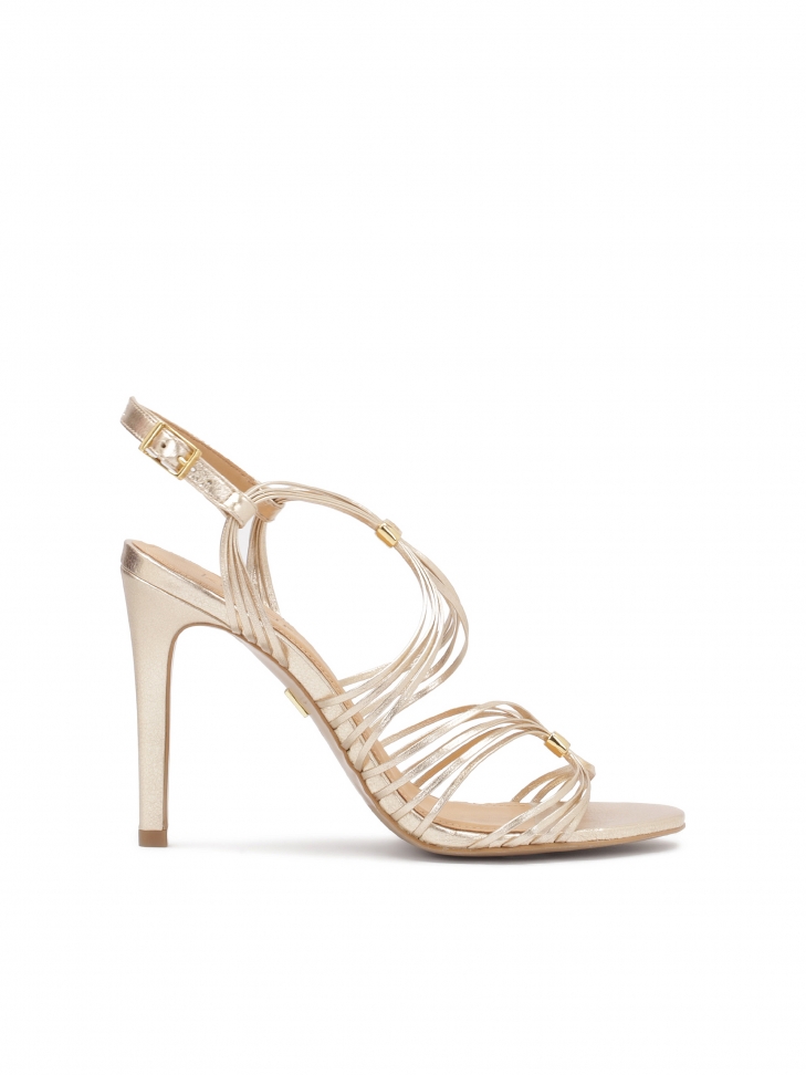 Gold stiletto sandals with thin straps