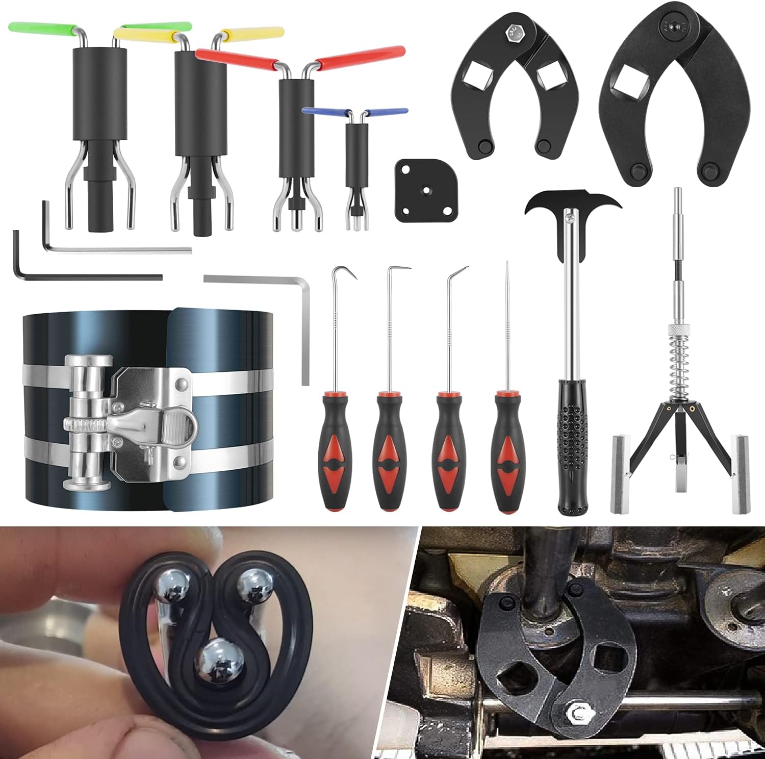 Hydraulic Cylinder Repair Tool kit For skid steers, loaders, backhoes Include gland wrench U-seal installer tools Seal puller Smooth type Piston Ring Compressor (17pcs)