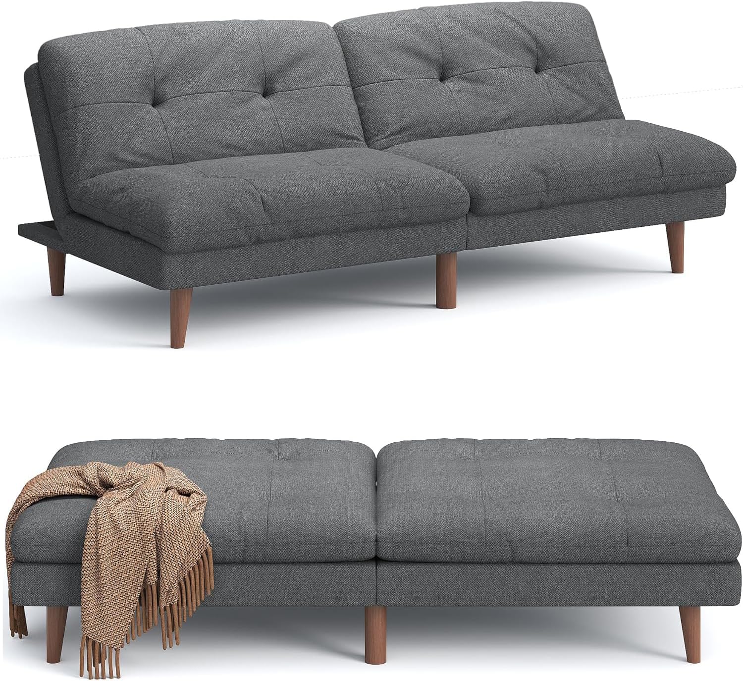 Homall Futon Couch, Modern Futon Sofa Bed with Adjustable Backrest, Convertible Sleeper Sofa Bed for Small Apartments, Loveseat, Office (Fabric, Grey)