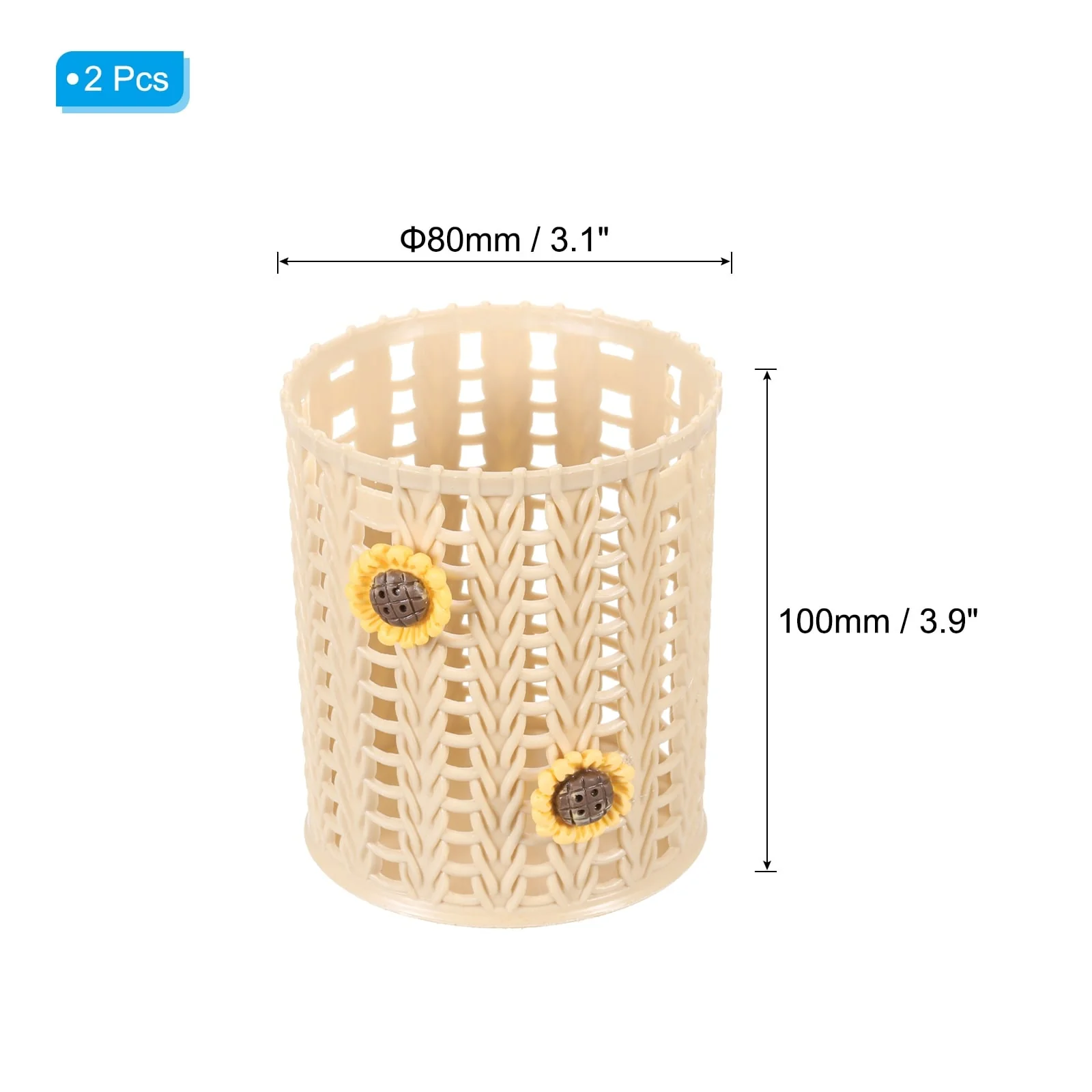 Pencil Holder, Plastic Pen Holder Pencil Holders Sunflower Mesh, Brown - 80 x 80 x 100mm
