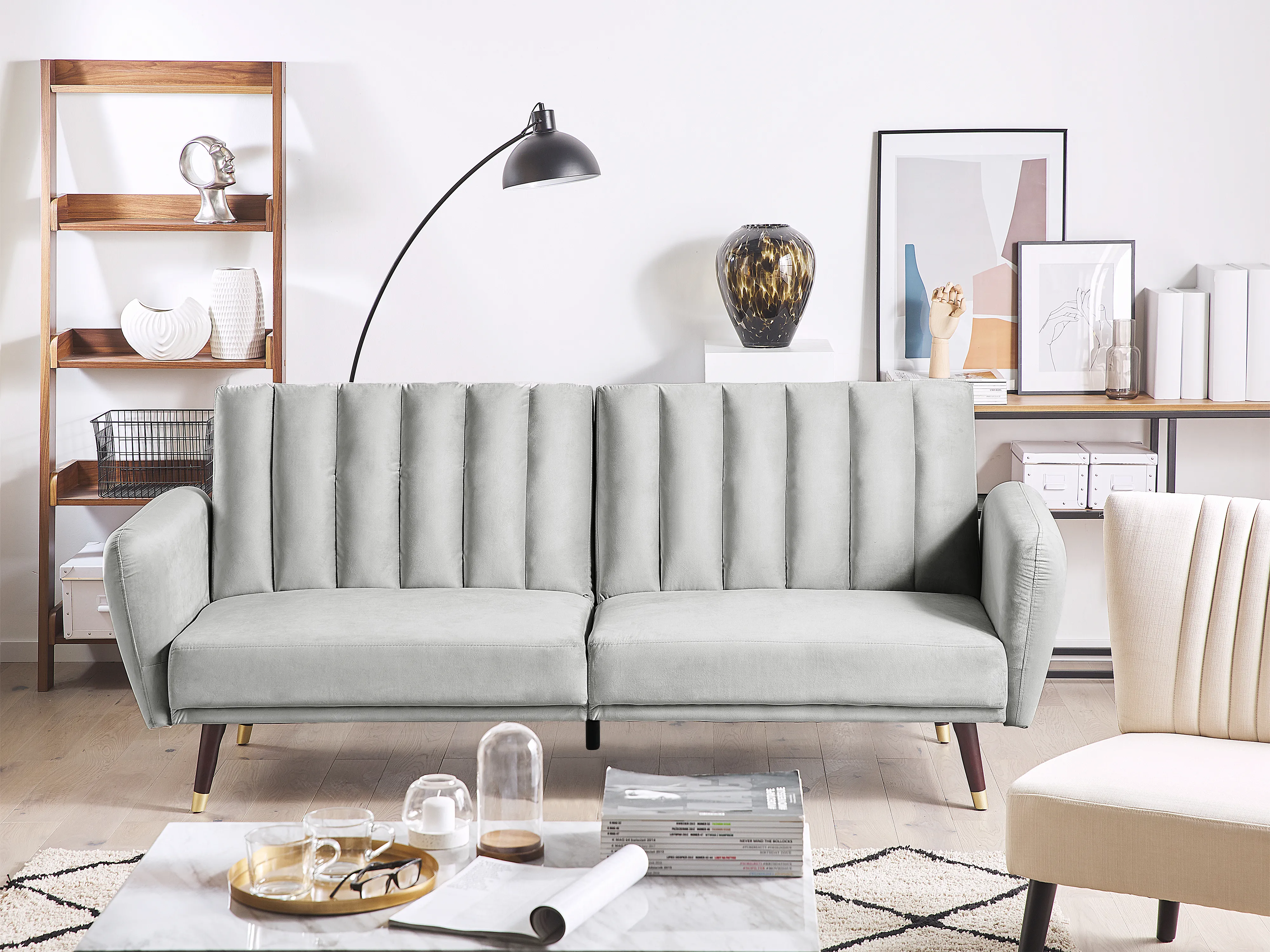 Sofa Bed 3 Seater VIMMERBY Velvet Light Grey
