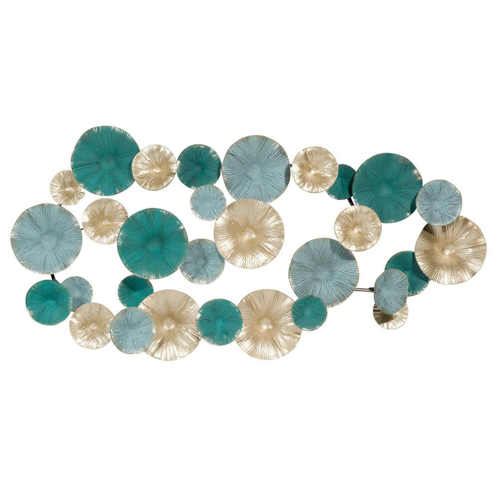 Numpheas - Déco murale en métal bleu et doré 47x97