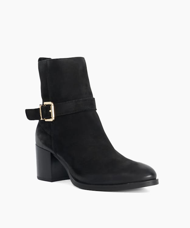 Pommel Black - Nubuck Leather Heeled Ankle Boots