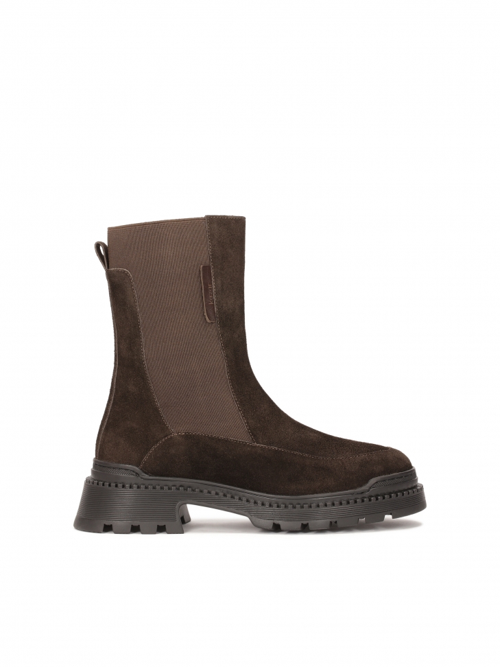 Brown suede slip-on boots