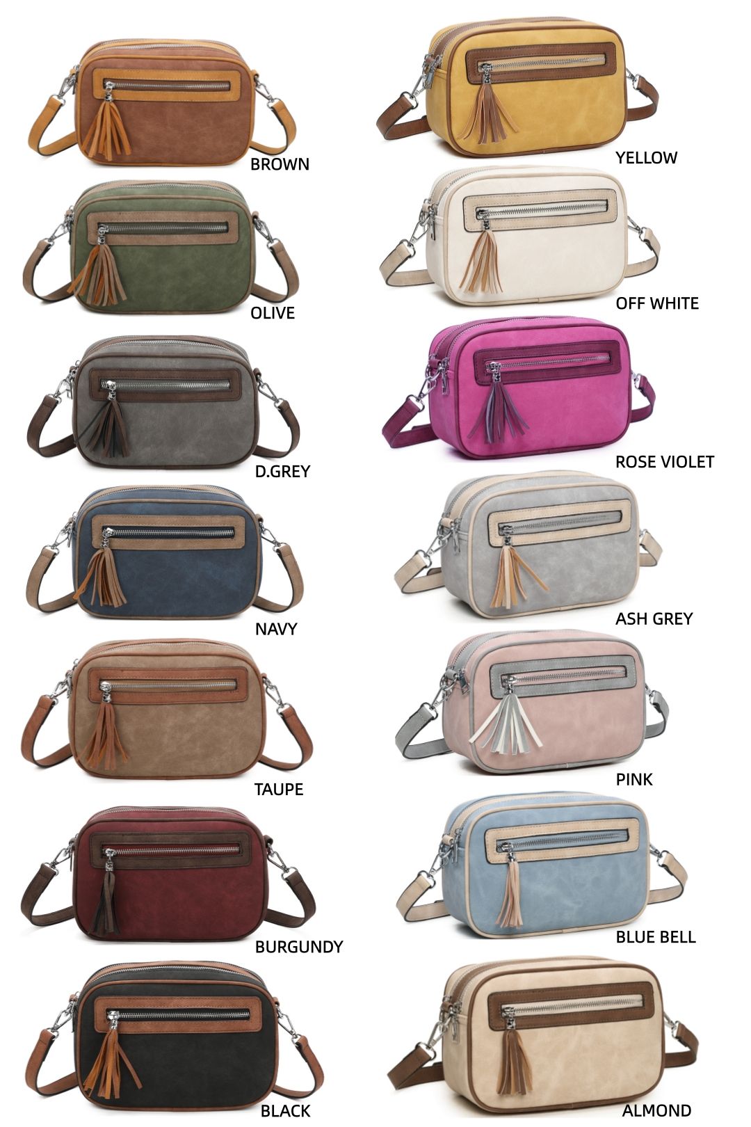 Fontanella Fashion Classic Quadruple Zipped Soft Suede Tassel Crossbody Camera Bag