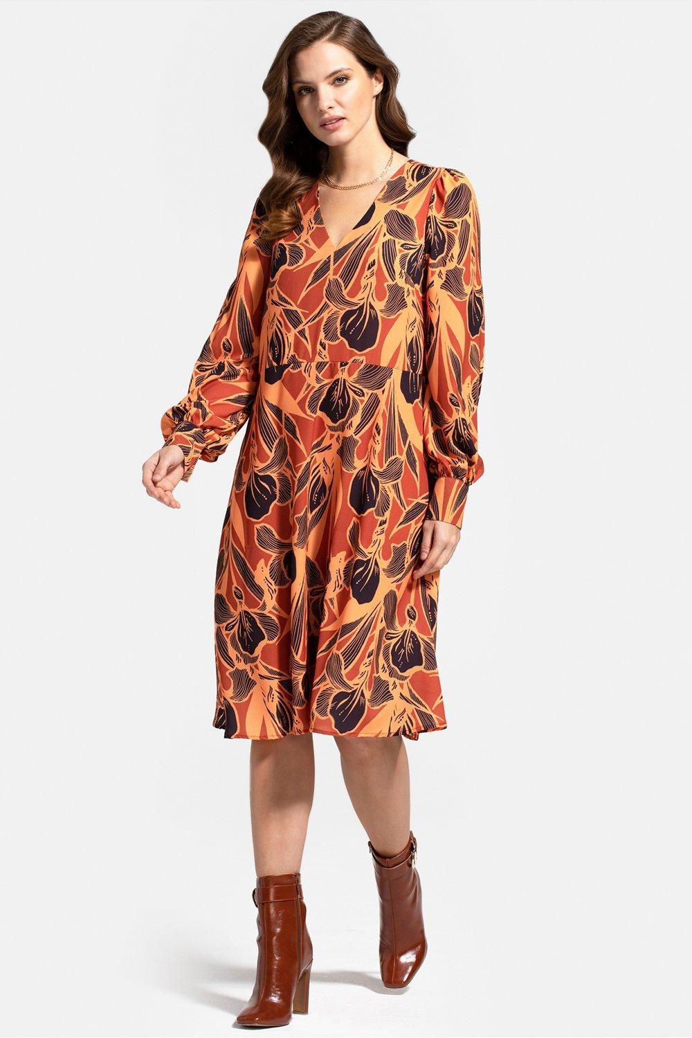 Hot Squash Chiffon Loose Dress with V Neck