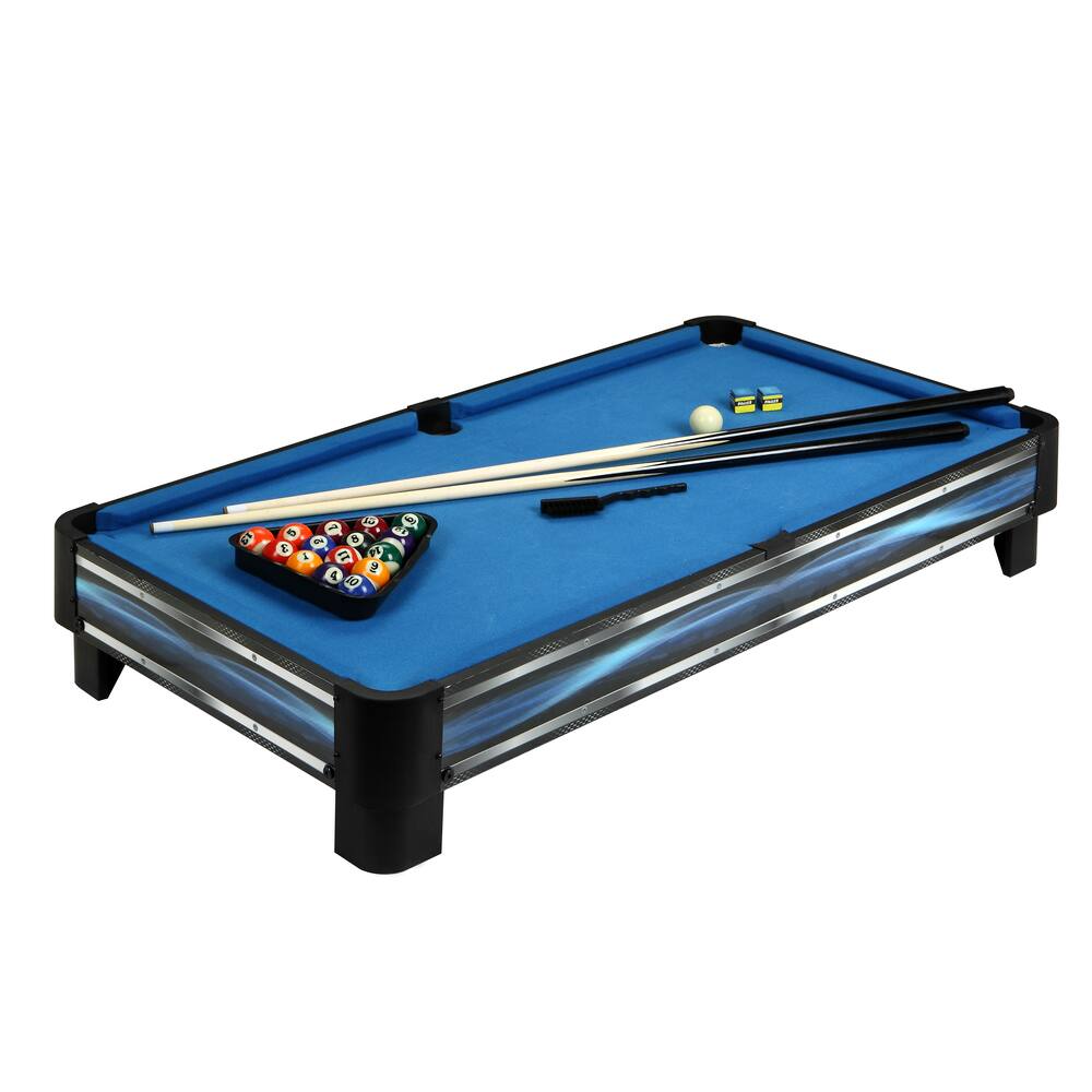 Hathaway Breakout Table Top Pool/Billiards Table w/ Balls, Cues & Triangle, Blue, 40-in