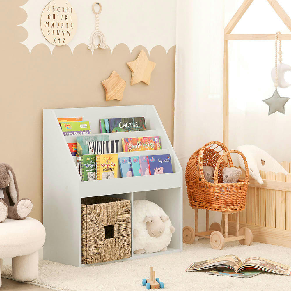 - Bibliothèque pour enfants 2 cubes effet bois blanc