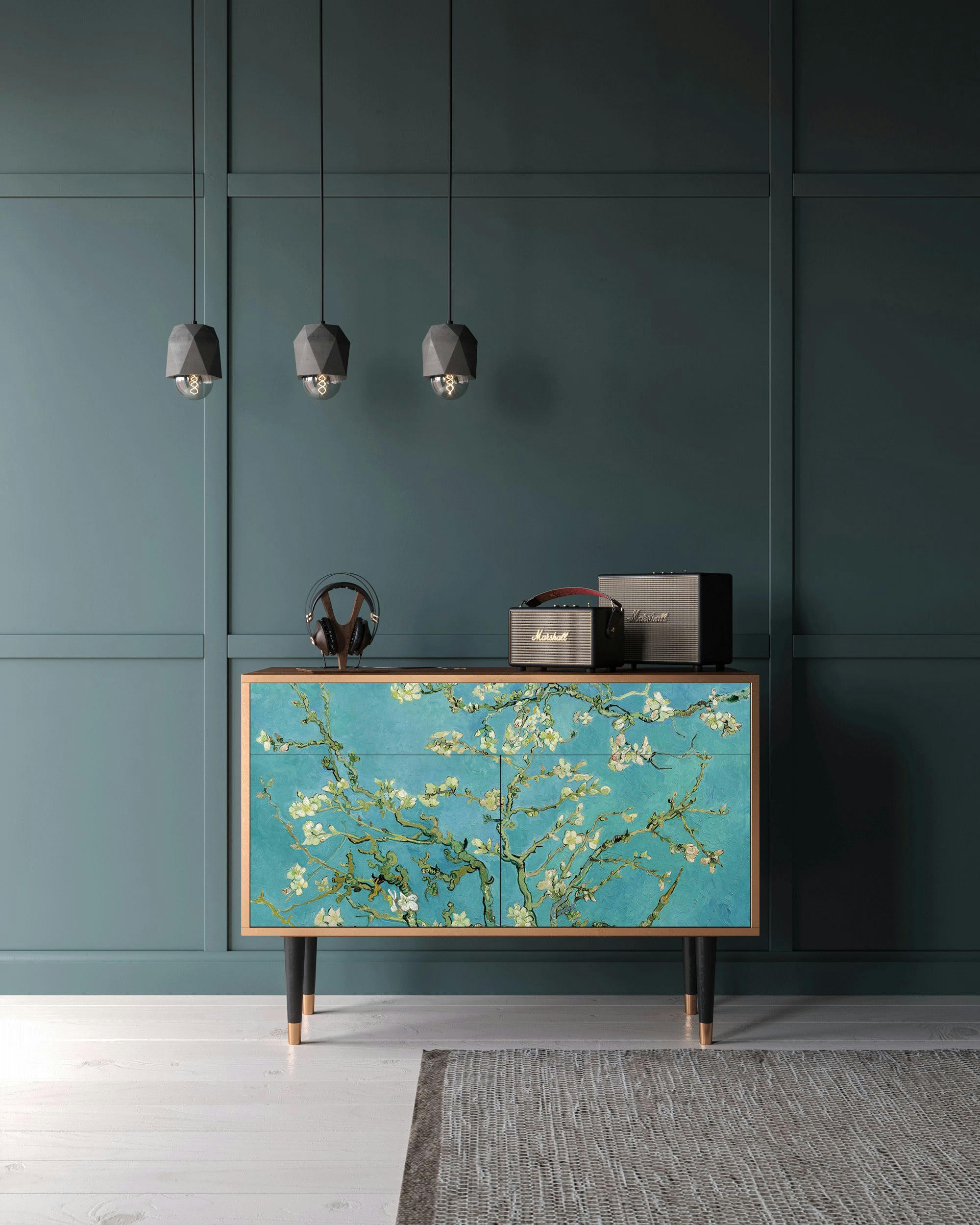 ALMOND BLOSSOM BY VAN GOGH - Buffet  bleu 2 tiroirs et 2 portes L 115 cm