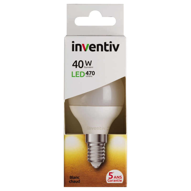 Ampoule LED boule E14 6 W 470 lm blanc chaud INVENTIV