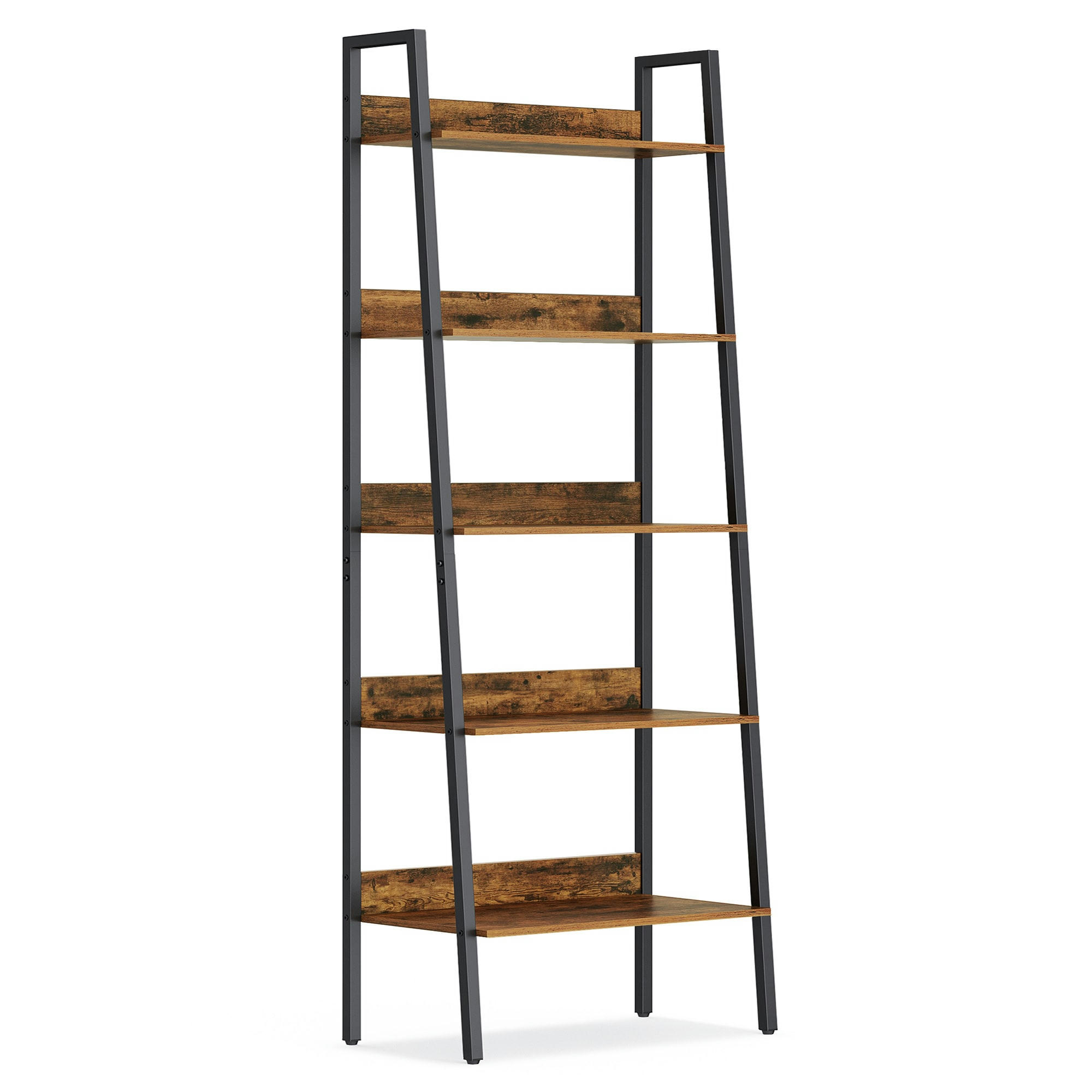 - Étagère à échelle niveaux effet bois marron rustique et noir