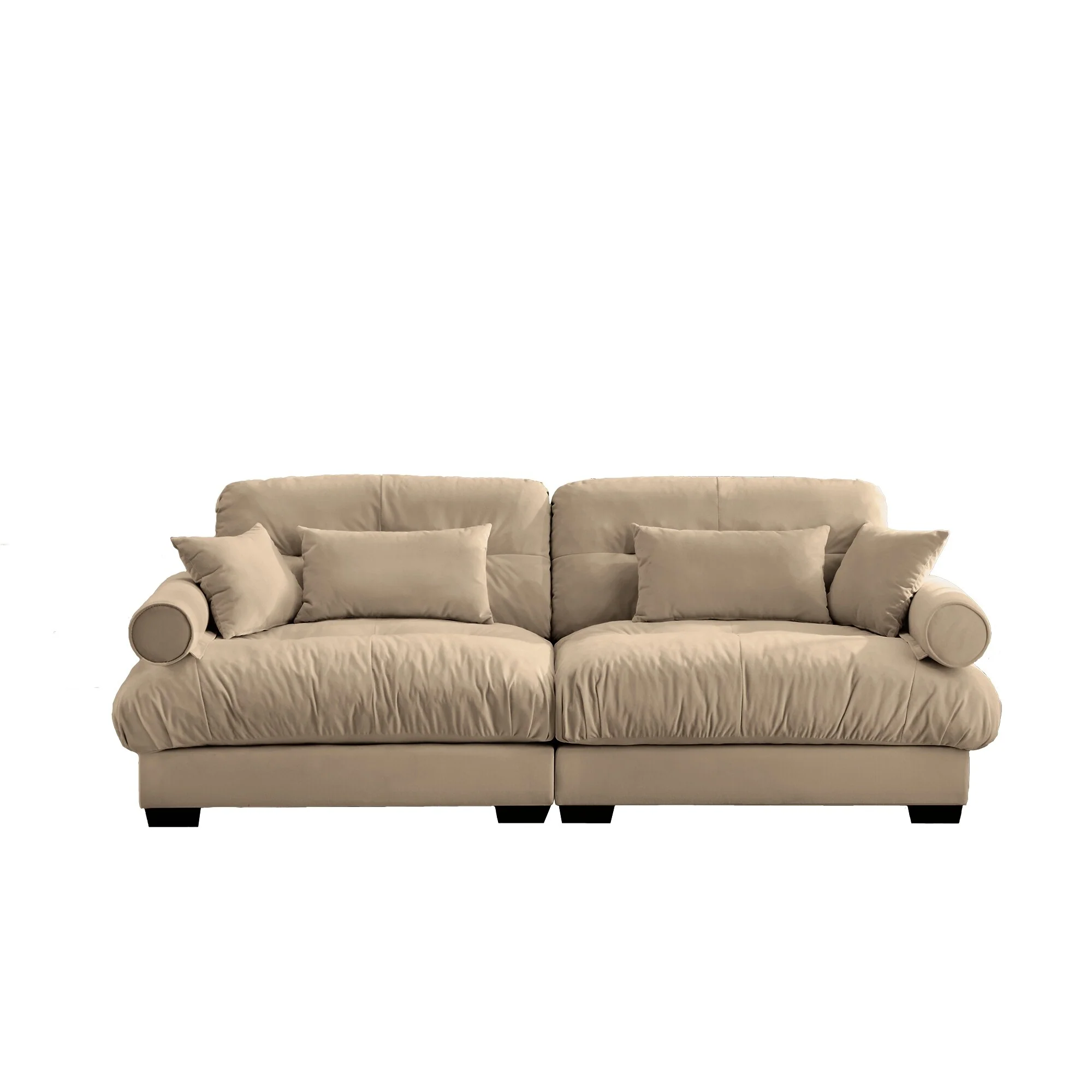 Modern Two-Seater Sofa With Bolstered Armrests,Velvet 2-Seater Sofa With Waist Pillows And Throw Pillows