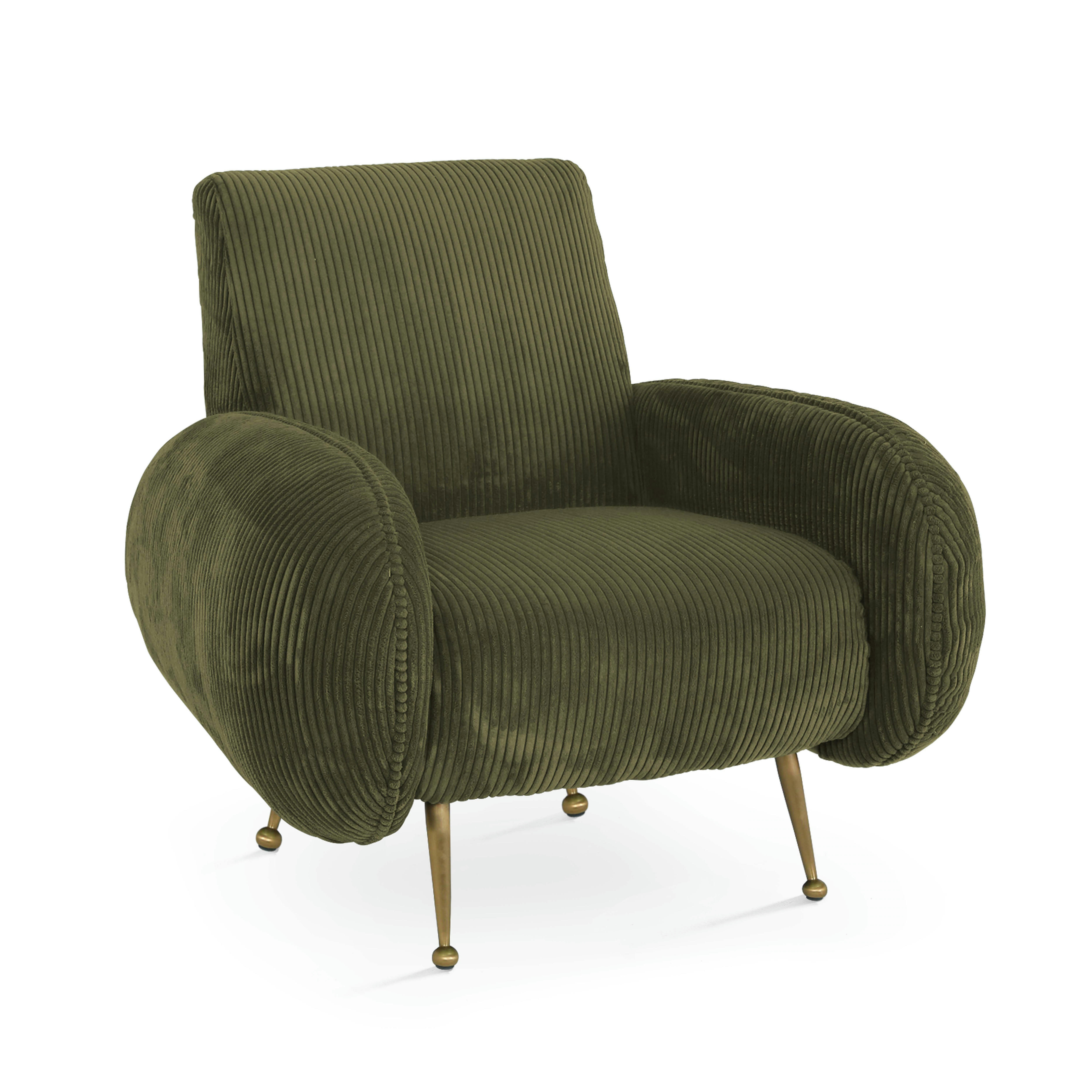 SVEN - Fauteuil en velours vintage vert kaki