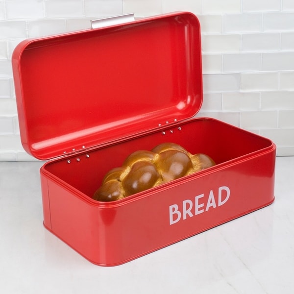 Red Metal Bread Box Storage Bin with Lid