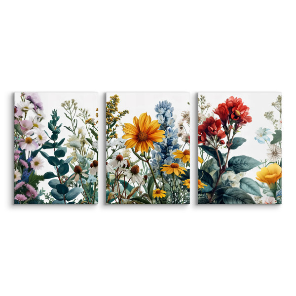 3x Obraz Set Kolorowe Polne Kwiaty Natura Rośliny 30x40cm