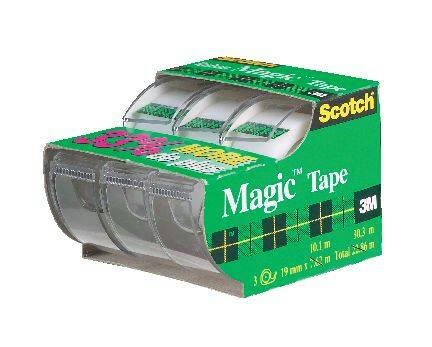 3M Scotch Magic Tape In Dispenser For Home/Office, Invisible Matte Finish, 19-mm x 10-m, 3-pk