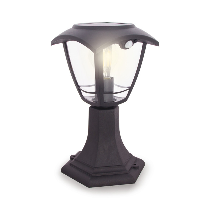 Borne LED solaire Rétro noire avec détecteur de mouvement 400 lm XANLITE