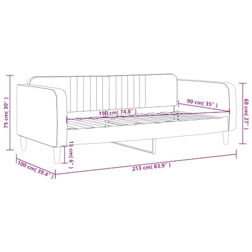NNEVL Day Bed Light Grey 90x190 cm Velvet