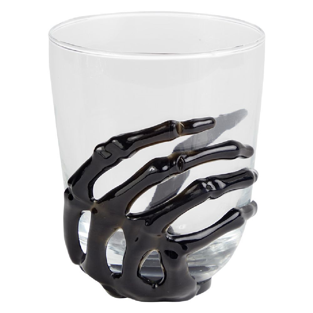 Verre main squelette Halloween noir transparent