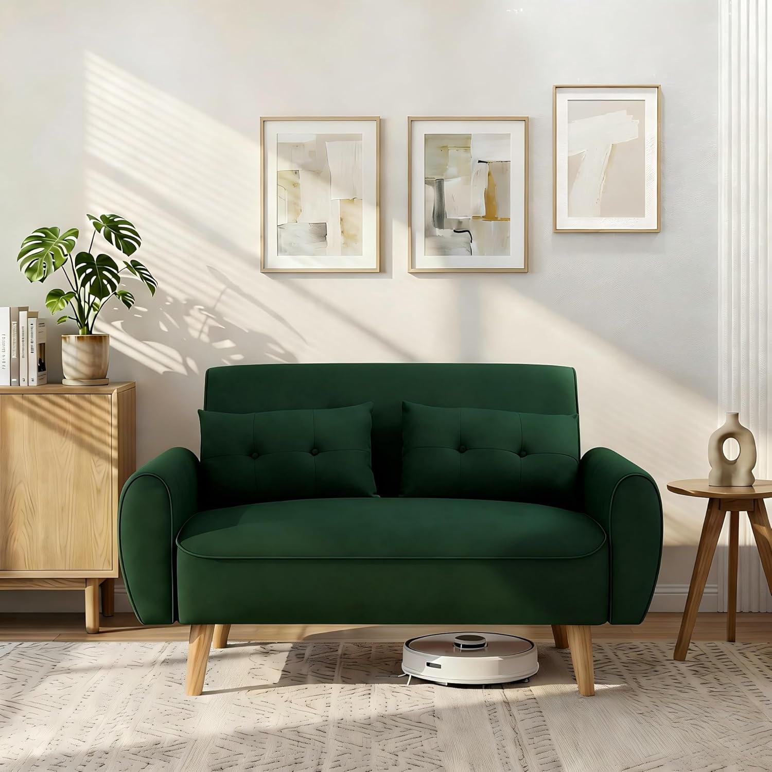 Shintenchi Small Modern Loveseat Couch Sofa, Mid Century Fabric Upholstered 2-Seat Sofa Couch Love Seats Furniture for Small Space,Living Room,Studio,Apartment with 2 Pillows,Green