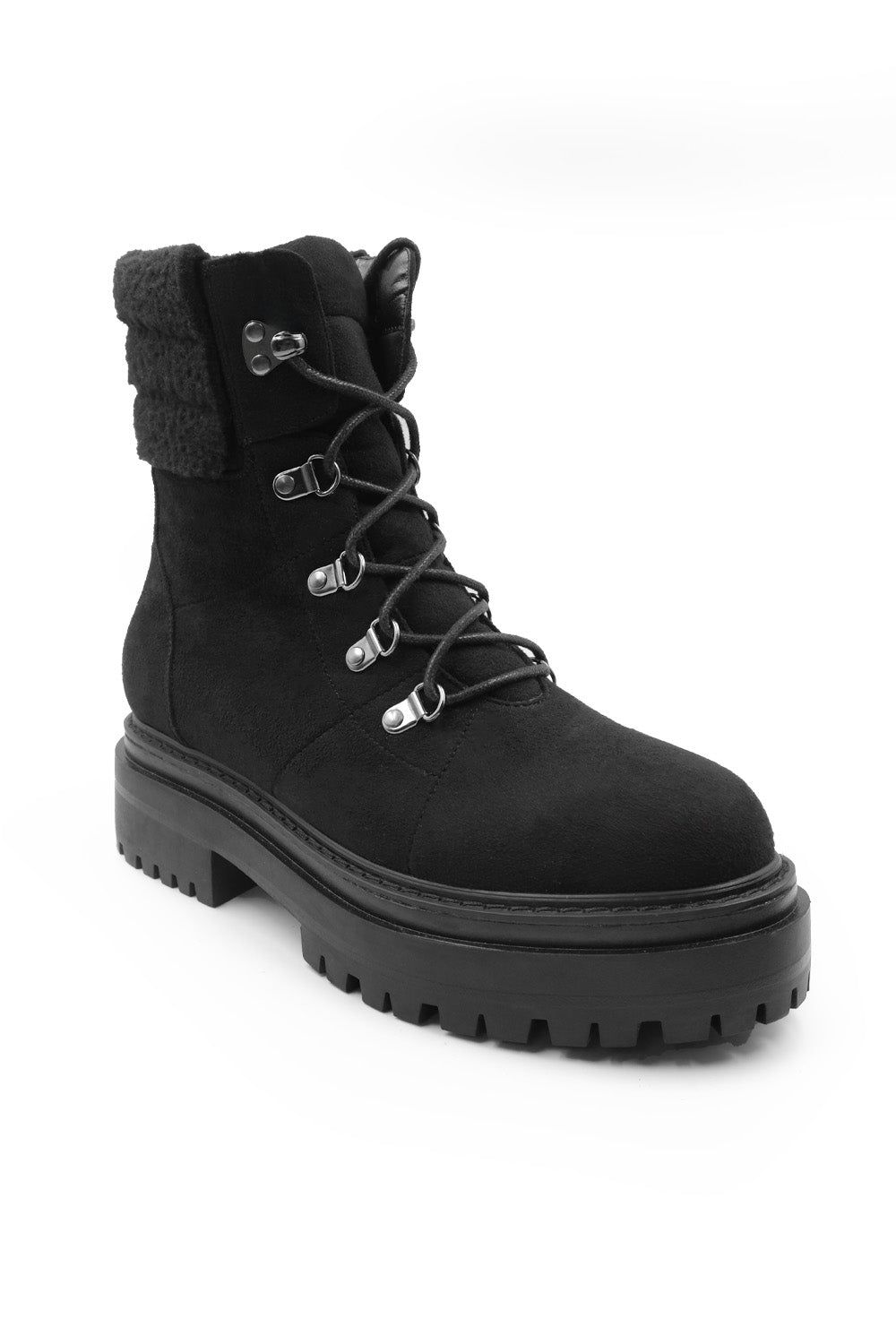 Where's That From Heidi' Platform Lace Up Boot With Side Zip And Faux Wool Detail Around The Ankle