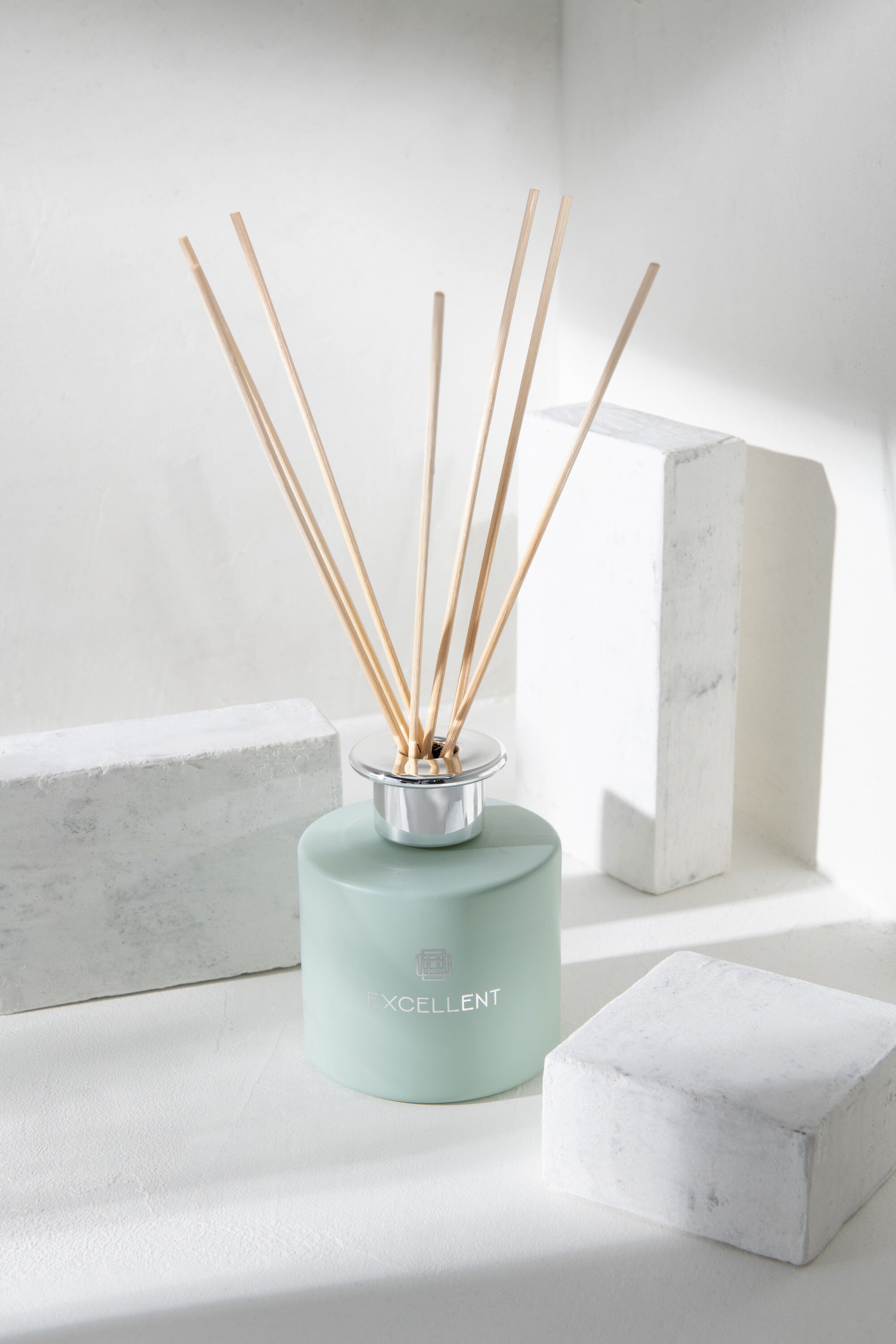 J-Line geurolie + stokjes Excellent – Bergamot Wood - glas – muntgroen