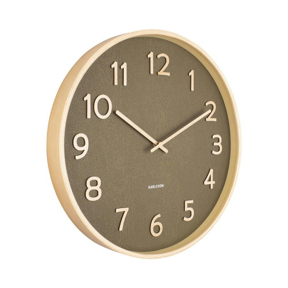 PURE - Horloge ronde en bois pure  40 cm vert mousse