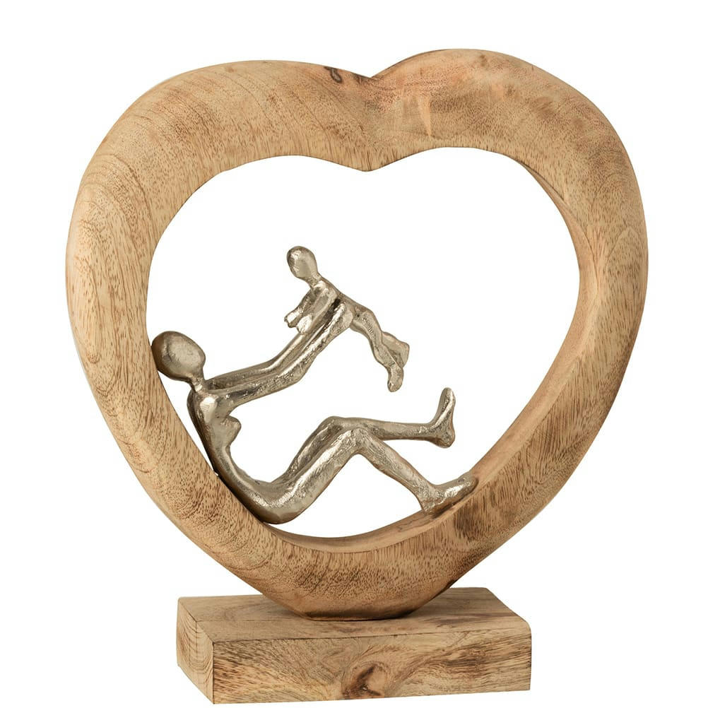 - Statue Parent et enfant Bois Naturel et Aluminium