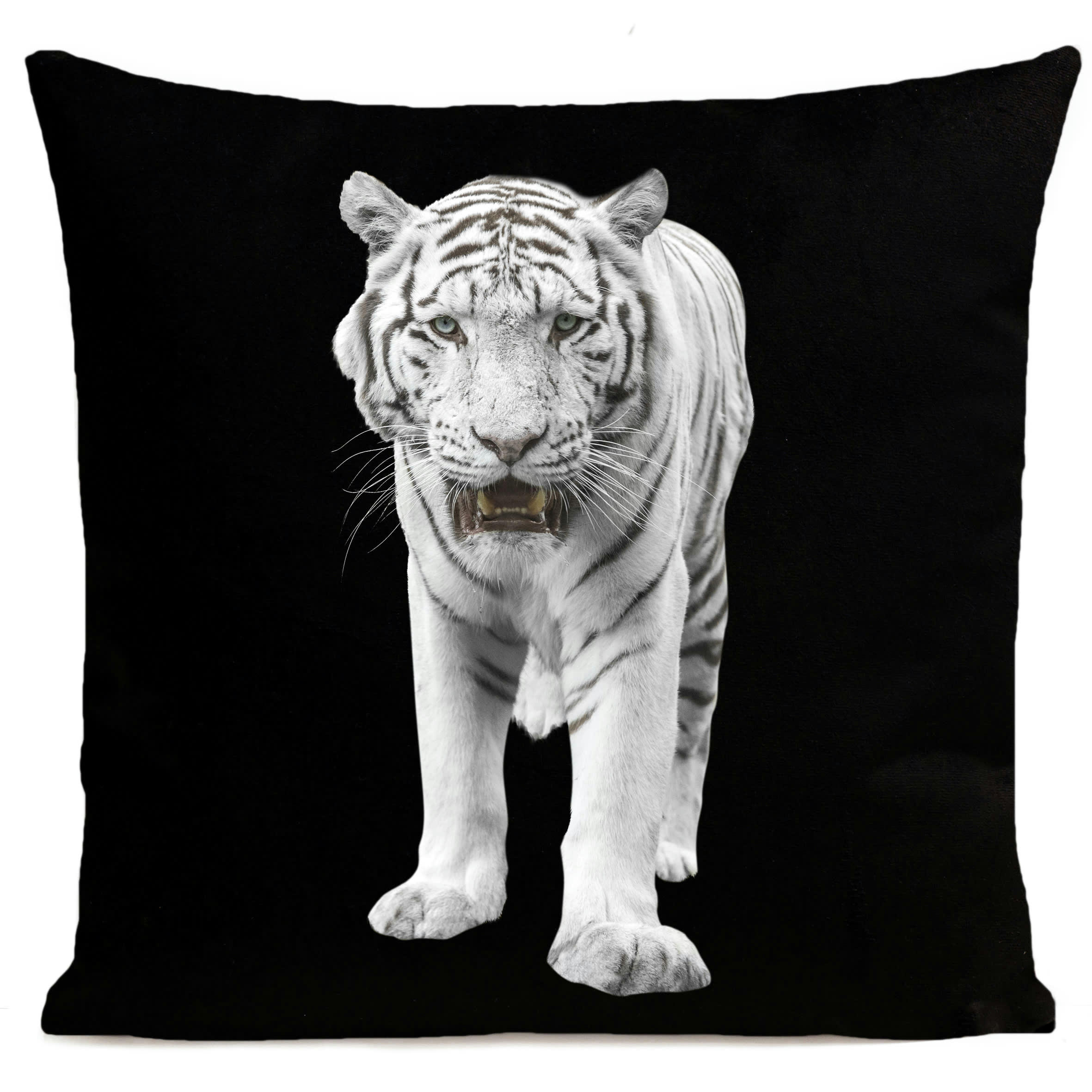 - Coussin animal tigre blanc suédine noir 40x40cm