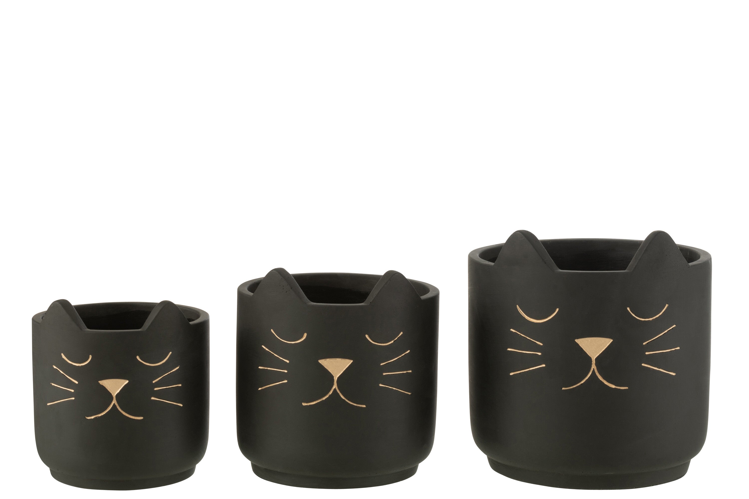 J-Line bloempot Kat - keramiek - zwart/goud - large - Ø 19 cm