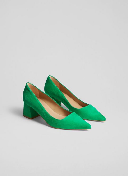 Sloane Green Suede Block Heel Courts