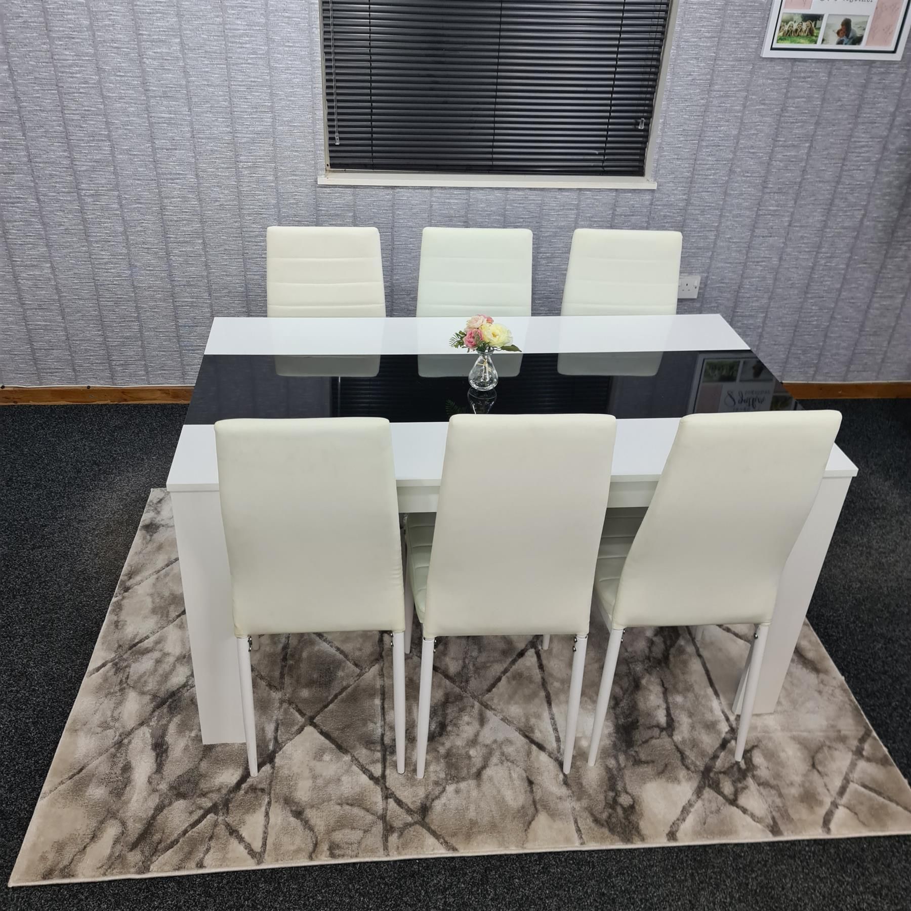 KOSY KOALA Modern White And Black Dining Table Set With 6 White Chairs Dining Room Furniture