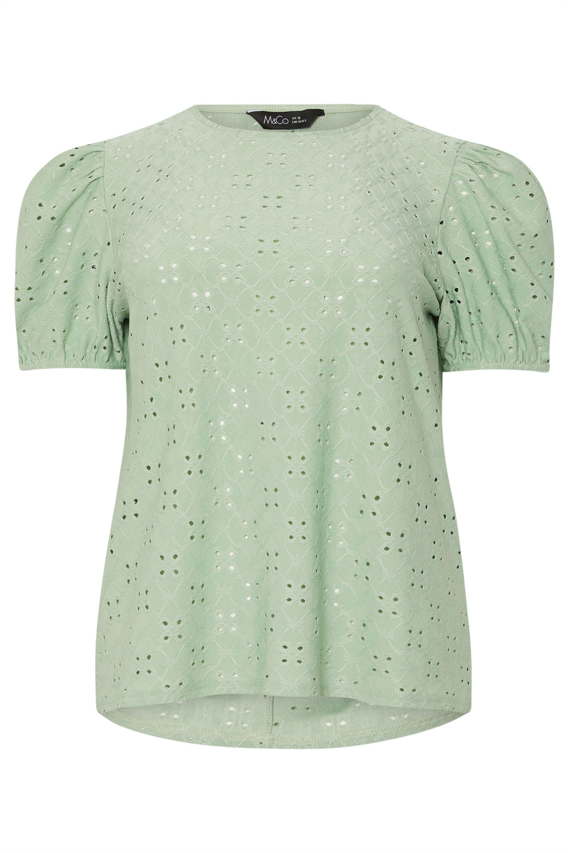 M&Co Broderie Puff Sleeve Top