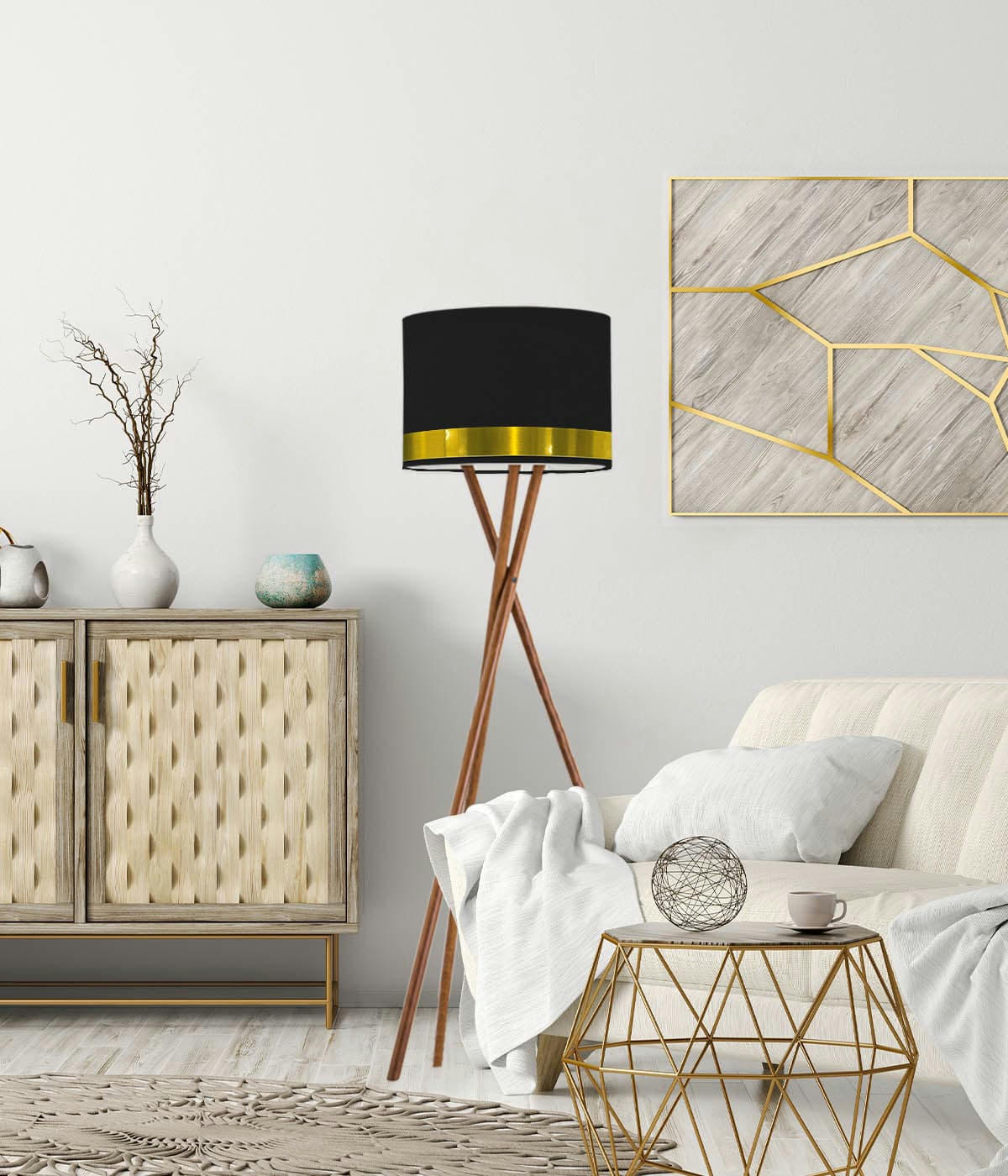 JONC - Abat-jour lampadaire Jonc noir  D: 45 x H: 25