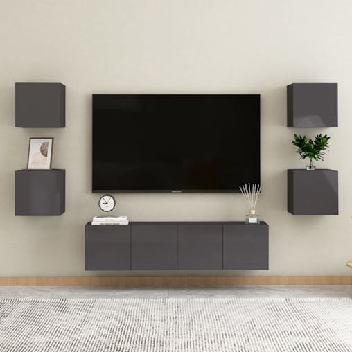 NNEVL Bedside Cabinets 2 pcs High Gloss Grey 30.5x30x30 cm Chipboard
