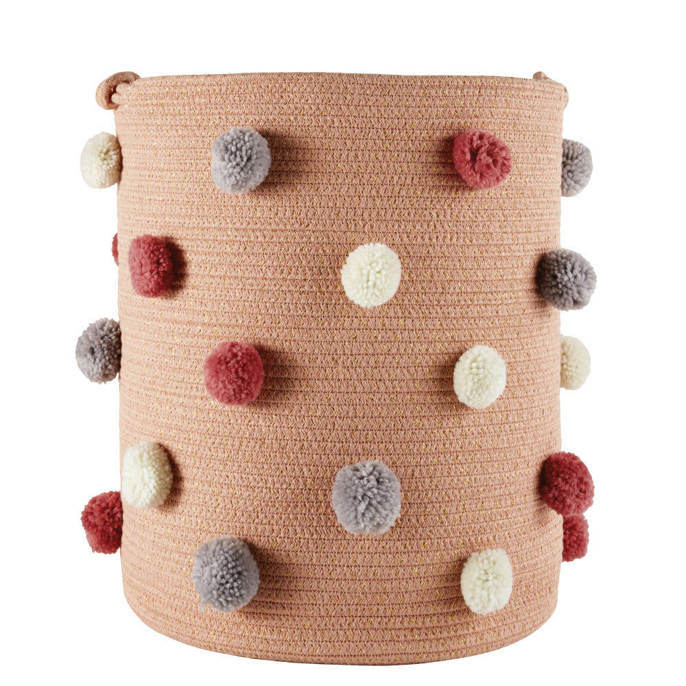 SUZON - Panier rose pompons multicolores